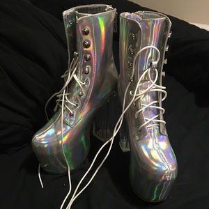 Holographic high heeled boots